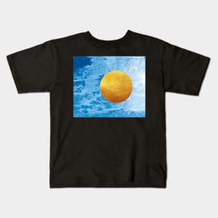 Blue concrete texture with golden moon Kids T-Shirt